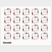 Sticker Carré Bourgogne Blush Rose Peach Gold Wedding Favoriser (Feuille)