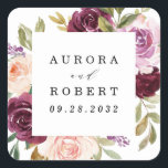Sticker Carré Bourgogne Blush Rose Peach Gold Wedding Favoriser<br><div class="desc">Le design présente un élégant bouquet ou une couronne d'aquarelle dans les tons de rouge bordeaux,  de marsala,  de rose pâle,  de pêche et plus encore sur les éléments verdoyants de l'eucalyptus et feuilles d'or vintage.</div>