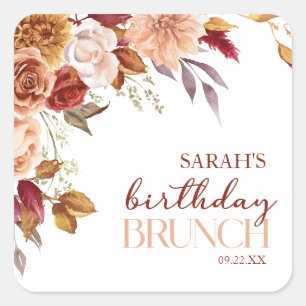 Sticker Carré Bourgogne Burnt Orange Floral Anniversaire Brunch