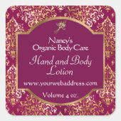 Sticker Carré Bourgogne & feuille d'or damask soap cosmétiques é (Devant)