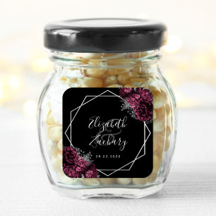 Sticker Carré Bourgogne Floral Argent Mariage noir géométrique