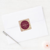 Sticker Carré Bourgogne Mariage Floral Merci Favoriser (Enveloppe)