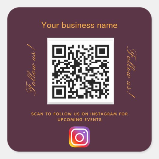 Sticker Carré Bourgogne nom d'entreprise qr code instagram (Devant)