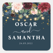 Sticker Carré Bourgogne Nuit Rustique Fleurs & Lumières Rouges (Devant)