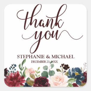 Sticker Carré Bourgogne Rouge Floral Russe Boho Merci