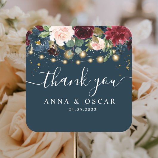 Sticker Carré Bourgogne rustique Bleu marine et Rouge  Fleurs  e