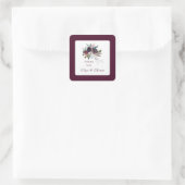 Sticker Carré Bourgogne Splendor Boho Merci Mariage Floral (Sac)