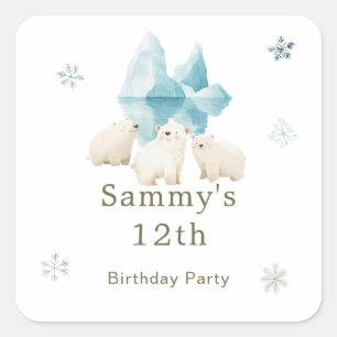 Sticker Carré Bours polaires d'hiver mignons Fête d'anniversaire