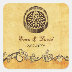 Sticker Carré boussole rustique mariage nautique enveloppe les p