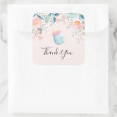 Sticker Carré Bouteille Bébé Bleu & Rose avec bordure Fleur (Sac)