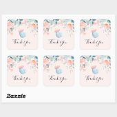 Sticker Carré Bouteille Bébé Bleu & Rose avec bordure Fleur (Feuille)