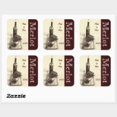 Sticker Carré Bouteille de vin, bouchons, tire-bouchon et raisin (Feuille)