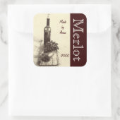 Sticker Carré Bouteille de vin, bouchons, tire-bouchon et raisin (Sac)