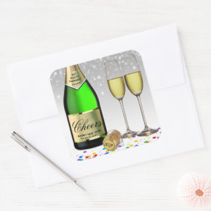 Sticker Carré Bouteille de vin pétillant Bonne Année 2027