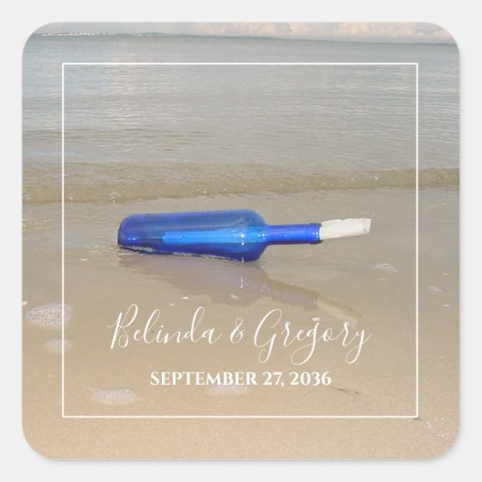 Sticker Carré Bouteille Sur Mariage De Sable De Plage (Devant)