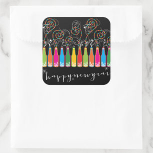 Sticker Carré Bouteilles de bulles colorées Moderne Cheers Fun N