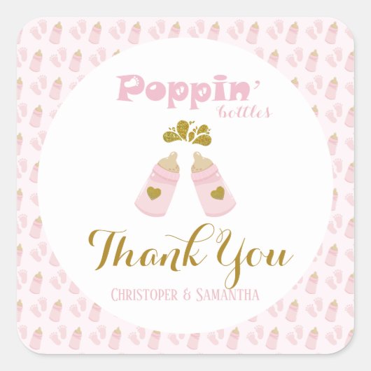 Sticker Carré Bouteilles Pink Baby shower fille (Devant)