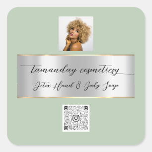 Sticker Carré Boutique Boutique en ligne QR Code Logo Vert Argen