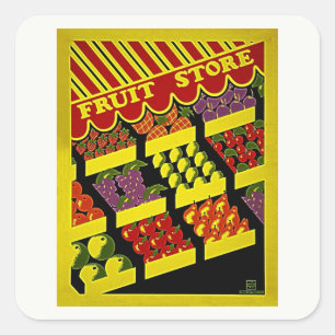 Sticker Carré Boutique de fruits - Rouge clair Jaune Vintage Pos