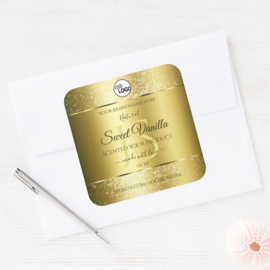 Sticker Carré Boutique de Parties scintillant Or Luxury Initiale (Enveloppe)