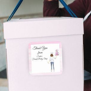 Sticker Carré Boutique de pâtisserie Merci aquarelle