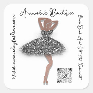 Sticker Carré Boutique magasin vêtements code QR noir paillettes