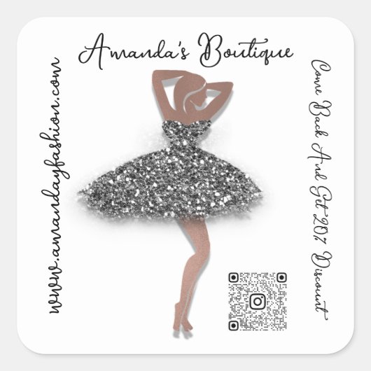 Sticker Carré Boutique Shop Clothing Qr Code Black Glitter White (Devant)