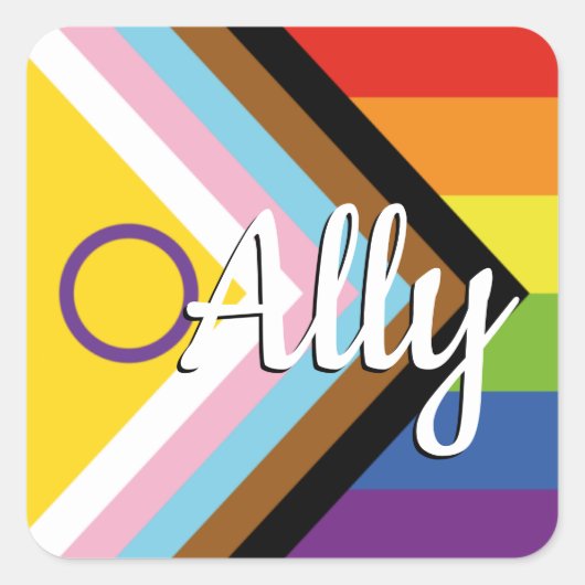 Sticker Carré Bouton arc-en-ciel de la Fierté de Progrès Interse (Devant)