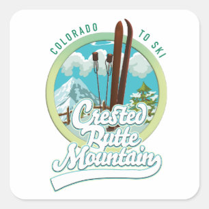 Sticker Carré Bouton du logo de ski de Crested Butte Mountain Co