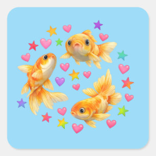 Sticker Carré bouton kawaii mignon y2k poisson rouge arc-en-ciel