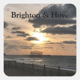 Sticker Carré Bouton Porte - clé photo Brighton West Pier Sunris