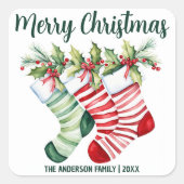 Sticker Carré Bouts de Noël en aquarelle (Devant)