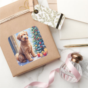 Sticker Carré Bouvier des Flandres de Noël Cozy Art