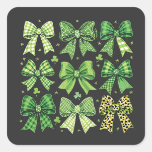 Sticker Carré Bow Coquette St Patrick's Day Vintage