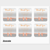 Sticker Carré Bow et Merci de Parties scintillant d'argent roman (Feuille)