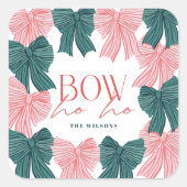 Sticker Carré Bow Ho Ho Red & Green Bows Noël (Devant)