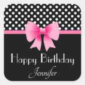 Sticker Carré Bow Rose Noir Et Blanc Pois Anniversaire (Devant)