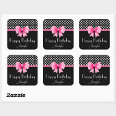 Sticker Carré Bow Rose Noir Et Blanc Pois Anniversaire (Feuille)