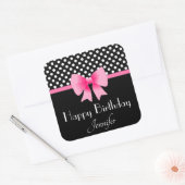 Sticker Carré Bow Rose Noir Et Blanc Pois Anniversaire (Enveloppe)