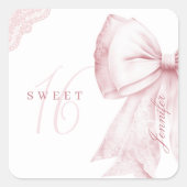 Sticker Carré Bow rose pâle 16 anniversaire (Devant)