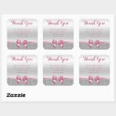 Sticker Carré Bow rose romantique et Merci Parties scintillant a (Feuille)