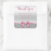 Sticker Carré Bow rose romantique et Merci Parties scintillant a (Sac)