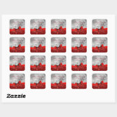Sticker Carré Bow Rouge Et Argent (Feuille)