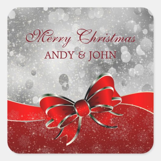 Sticker Carré Bow Rouge Et Argent (Devant)