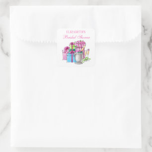 Sticker Carré Bows Bubbly et Blooms Baby Shower de mariage