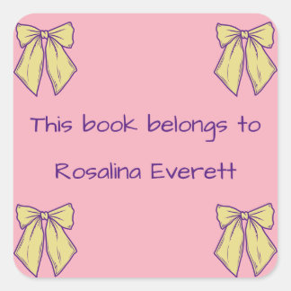 Sticker Carré Bows Jaunes et roses mignonnes Filles Noms Enfants