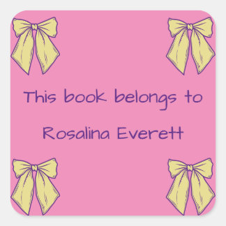 Sticker Carré Bows Jaunes et roses mignonnes Filles Noms Enfants