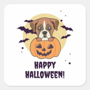 Sticker Carré Boxe En Chiens Citrouilles Cute Happy Halloween