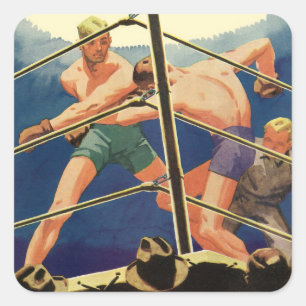 Sticker Carré Boxe sportive vintage, boxeurs pendant un match