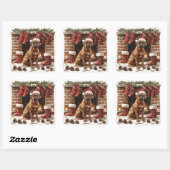 Sticker Carré Boxer au chapeau de Père Noël près de la cheminée  (Feuille)